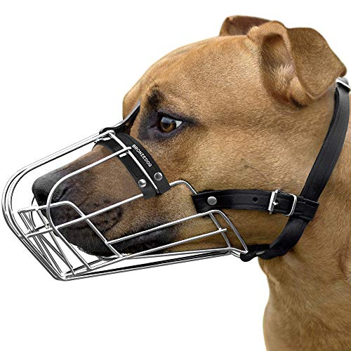 Product Cover BRONZEDOG Pitbull Dog Muzzle Wire Basket Amstaff Pit Bull Metal Mask Adjustable Leather Straps (M)