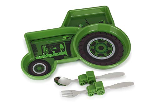 Product Cover KidsFunwares Tractor Dinner Dishwasher Safe 3 Section Plate & Utensil Set