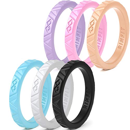 Product Cover Rinfit Silicone Wedding Rings for Women Designed, Rubber Rings. Unique Set of Thin and Stackable Wedding Bands for Women. U.S. Design Patent Pending