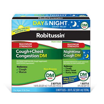 Product Cover Robitussin DM Max Cough and Chest Congestion Day and Night,(3 Bottles) 20 oz.