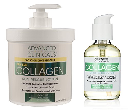 Product Cover Advanced Clinicals Anti-Aging Collagen Cream and Collagen Body Oil Set. Large 16oz cream for face and body and 4oz body oil helps firm and tighten skin.