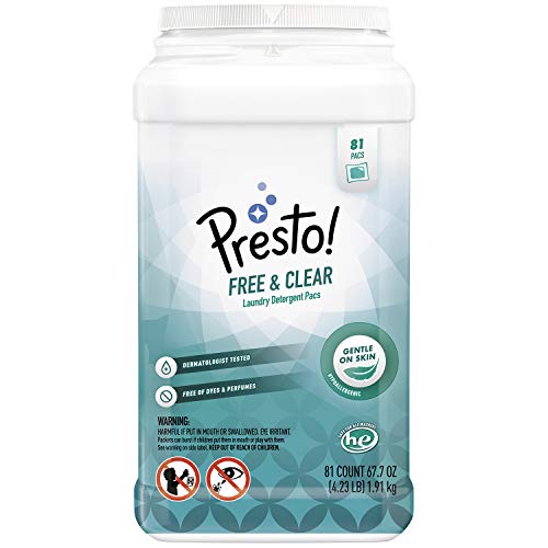 Product Cover Amazon Brand - Presto! Laundry Detergent Pacs, Free & Clear, 81 Count