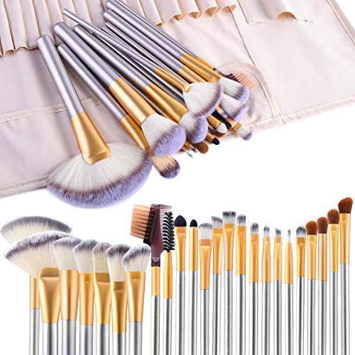 Product Cover Make up Brushes, VANDER LIFE 24pcs Premium Cosmetic Makeup Brush Set for Foundation Blending Blush Concealer Eye Shadow, Cruelty-Free Synthetic Fiber Bristles, Travel Makeup bag Included, Champagne