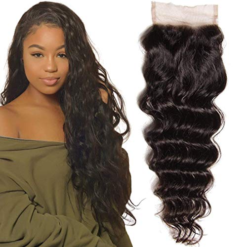 Product Cover Unice Remy Brazilian Natural Wave 4X4 Lace Closure 100% Virgin Human Hair Natural Color(12inch closure)