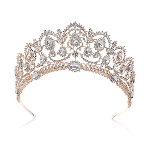 Product Cover SWEETV Rose Gold Wedding Tiaras and Crowns for Women, Rhinestone Queen Tiara Headpieces for Women Crystal Hair Accessories