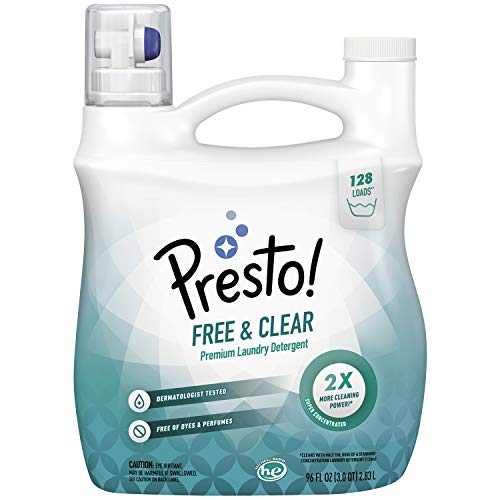 Product Cover Amazon Brand - Presto! Concentrated Liquid Laundry Detergent, Free & Clear, 128 Loads, 96 Fl Oz