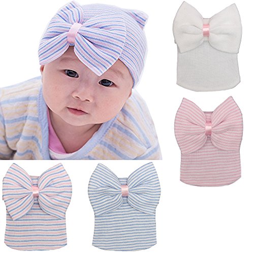 Product Cover DRESHOW BQUBO Newborn Hospital Hat Infant Baby Hat Cap with Big Bow Soft Cute Knot Nursery Beanie