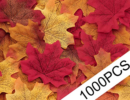 Product Cover Moon Boat 1000PCS Fall Artificial Maple Leaves Thanksgiving Autumn Leaf Wedding Party Table Decor, Multicolored