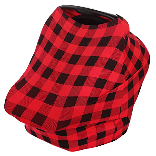 Product Cover Baby Car Seat Canopy, Privacy Nursing Breastfeeding Cover for Boys and Girls (Plaid), Stretchy Poncho, Infinity Scarf, Shawl, Shopping Cart, Stroller, Carseat Covers by KiddyStar