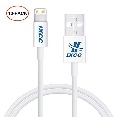 Product Cover iXCC iPhone Charger Cable, Lightning Cable for iPhone X, 8, 8 Plus, 7, 7 Plus, 6s, 6s Plus, 6, 6 Plus, SE 5s 5c 5, iPad Air 2 Pro, iPad Mini 2 3 4, iPad 4th Gen [Apple MFi Certified](10Pack White)