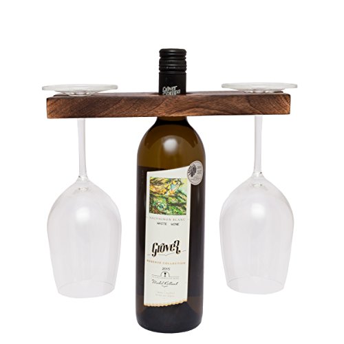 Product Cover GoCraft Wine Bottle & Glass Holder | Handmade Antique Wood Stand for Wine for Two Glasses & Bottle