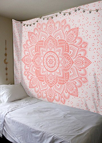 Product Cover Labhanshi Rose Gold Ombre Tapestry, Mandala Tapestry, Queen, Indian Mandala Wall Art Hippie Wall Hanging Bohemian Bedspread