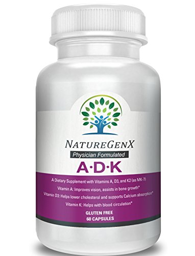 Product Cover NatureGenx - Vitamin ADK - Dr Formulated, Bioavailable - Vitamins A 5,000 iu D3 5,000 iu K2 (as MK-7) 500mcg - Support Bone, Heart, and Immune System Supplement Non-GMO No Soy 60 V-Cap 2 Months Supply