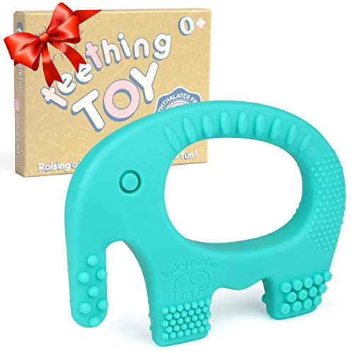 Product Cover Baby Teething Toys - BPA Free Silicone - Cute, Easy to Hold, Soft and Highly Effective Elephant Teether - Teethers Toy Best for Freezer - Unique Boy or Girl Christmas Gifts Stocking Stuffers