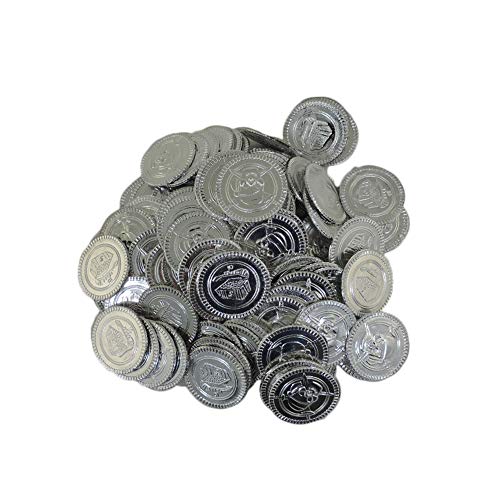 Product Cover Silver Plastic Novelty Pirate Fake Coins Doubloons 100 Count
