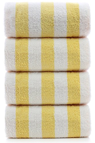 Product Cover Large Turkish Beach Towel, Pool Towel with Cabana Stripe, Eco Friendly, 100% Turkish Cotton (30x60 inches) by Turkuoise Towel (4, Yellow)
