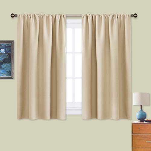 Product Cover NICETOWN Blackout Room Darkening Curtains - Home Decoration Light & Noise Reducing Thermal Insulated Window Draperies with Rod Pocket Top (Biscotti Beige, Set of 2, 42 inches Wide x 45 inches Long)
