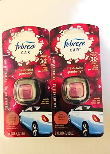 Product Cover Febreze Car Vent Clip Air Freshener - Fresh-Twist Cranberry - Holiday Collection 2017 - Net Wt. 0.06 FL OZ (2 mL) Per Vent Clip - Pack of 2 Vent Clips