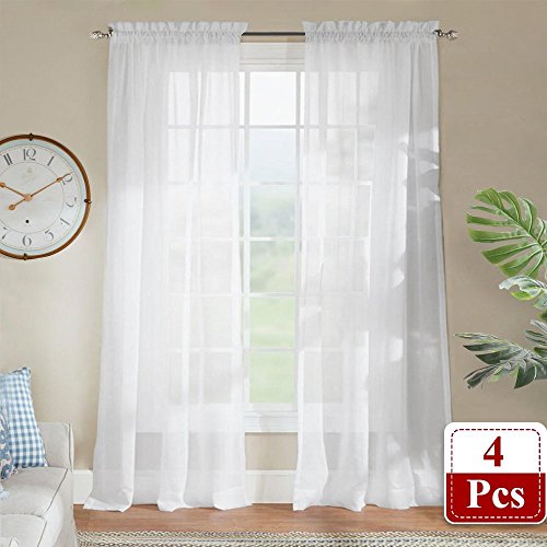 Product Cover RYB HOME Bedroom Window Curtains - Home Decoration Rod Pocket Durable Home Decoration Privacy Protected Drapes for Patio/Back Door/Sliding Glass Door, 60 x 95 inches Long, White, 4 Panels