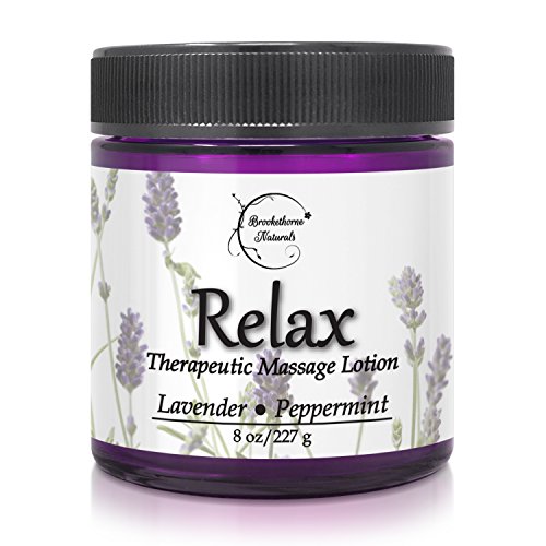 Product Cover Relax Therapeutic Massage Lotion - All Natural Enriched with Lavender & Peppermint Essential Oils Perfect for Massage Therapy - Massage Cream for Full Body Massage - Brookethorne Naturals 8.5oz