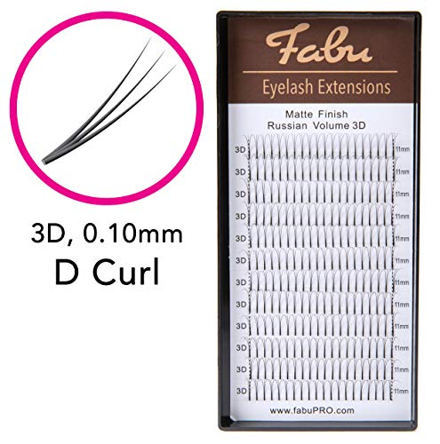 Product Cover Fabu Eyelash Extensions Russian Volume Premade 3D Fans, Thickness/Diameter 0.10, D Curl, ONE LENGTH PER TRAY (11mm)