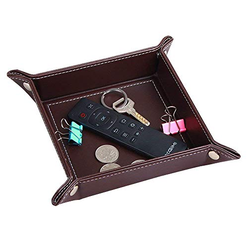 Product Cover YAPISHI Valet Tray Leather Catchall Caddy Key Tray Jewelry Tray Bedside Tray Change Tray Phone Coin Wallet Watches Candy Holder Sundries Tray Storage Box (Brown)