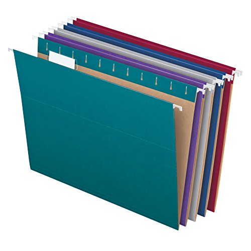 Product Cover Pendaflex Recycled Hanging File Folders, Letter Size, Assorted Jewel-Tone Colors, Two-Tone for Foolproof Filing, 1/5-Cut Tabs, 25 Per Box (81667)