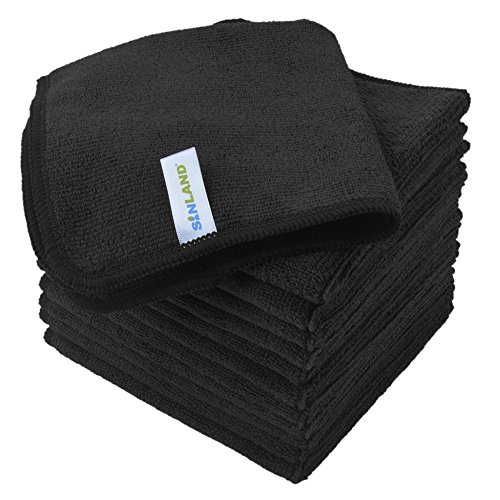Product Cover Sinland Microfiber Cleaning Cloth Absorbent Dish Cloth Kitchen Streak Free Dish Rags Glass Cleaning Cloths 12inchx12inch 12 Pack Black