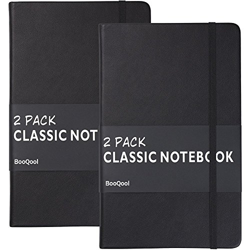 Product Cover 2 Pack Classic Ruled Notebooks/Journals - Premium Thick Paper Faux Leather Writing Notebook, Black, Hard Cover, Large, Lined (5.4 x 8.3)