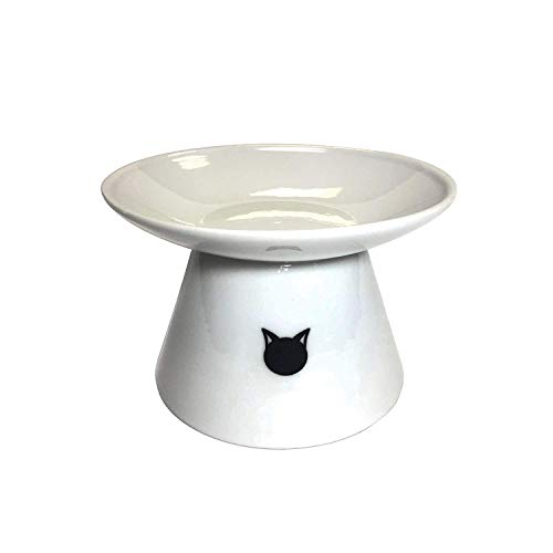Product Cover Binkies Pet Supply Elevated Cat Bowl - Raised Porcelain Dish - Perfect for Wet and Dry Cat Food (White)