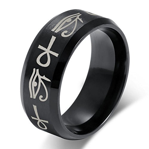 Product Cover VNOX Stainless Steel Egypt Eye of Horus Ankh Cross Engagement Wedding Ring for Men Women,Size 5-13
