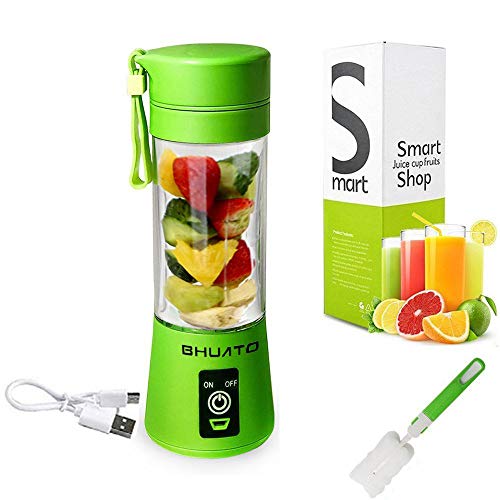 Product Cover [Upgraded Version] USB Juicer Cup BHUATO, Portable Juice Blender, Household Fruit Mixer - Six in 3D, 380ml Fruit Mixing Machine Superb Mixing (Green)