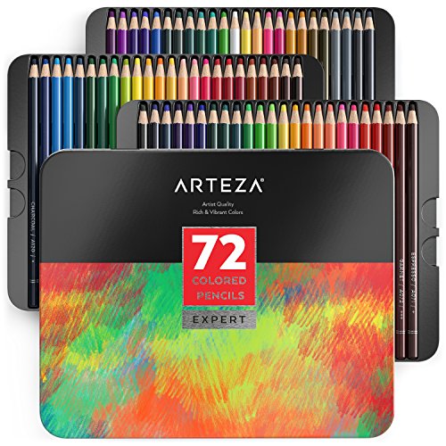 Product Cover ARTEZA Colored Pencils, Professional Set of 72 Colors, Soft Wax-Based Cores, Ideal for Drawing Art, Sketching, Shading & Coloring, Vibrant Artist Pencils for Beginners & Pro Artists in Tin Box