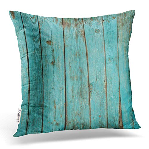 Product Cover Emvency Decorative Throw Pillow Cover Square Size 20x20 Inches Turquoise Wood Teal Barn Wood Weathered Beach Decor Pillowcase with Hidden Zipper Decor Fashion Cushion Gift for Home Sofa Bed Car