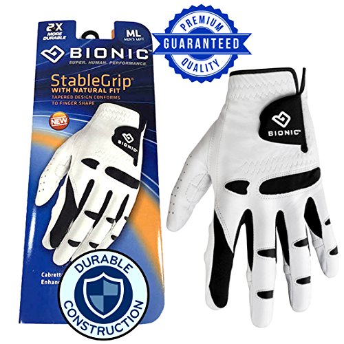 Product Cover New Improved 2018 Long Lasting Bionic StableGrip Golf Glove - Patented Stable Grip Genuine Cabretta Leather, Designed by Orthopedic Surgeon! (Men's Large, Worn on Left Hand)