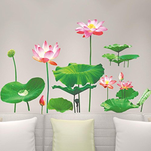 Product Cover Coohole 1Pcs 3D Lotus Removable Vinyl Decal Art Mural Home Decor Wall Stickers (Multicolor)