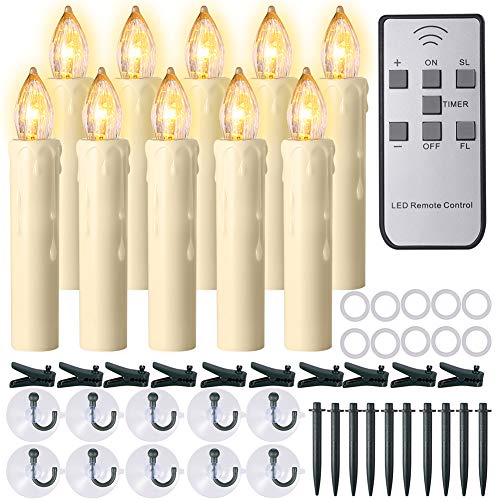 Product Cover Window Candles, PChero 10 Packs Warm White Battery Operated Waterproof LED Flameless Taper Ivory Floating Candles with Remote Timer and Dimmable, Perfect for Home Indoor Outdoor Christmas Trees Decor
