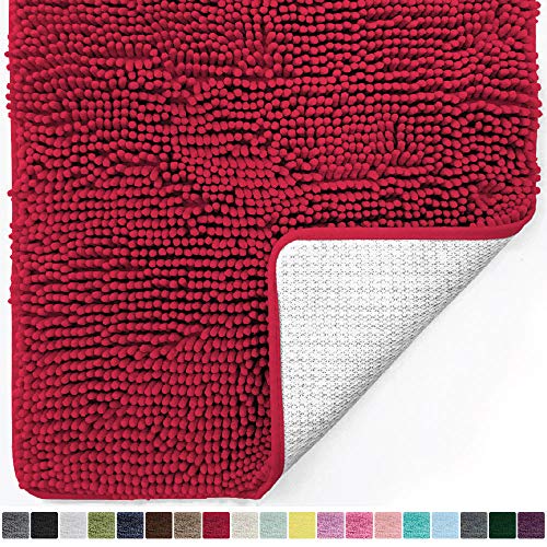 Product Cover Gorilla Grip Original Luxury Chenille Bathroom Rug Mat, 44x26, Extra Soft and Absorbent Large Shaggy Rugs, Machine Wash Dry, Perfect Plush Carpet Mats for Tub, Shower, and Bath Room, Red