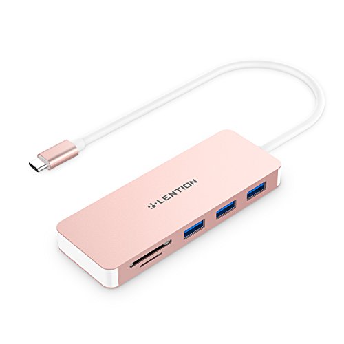 Product Cover LENTION USB-C Hub with USB 3.0 Ports and SD/TF Card Reader Compatible New MacBook Air, 2019-2016 MacBook Pro 13/15/16 (Thunderbolt 3), ChromeBook and More, Multi-Port Type C Adapter (Rose Gold)
