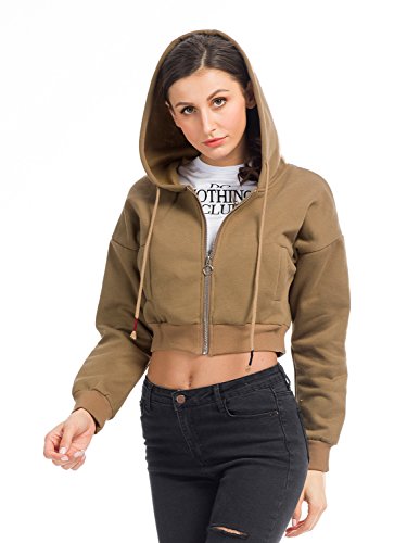 Product Cover Crop Sweatshirt Hoodie Long Sleeve Zip UP Hooded Jacket Top