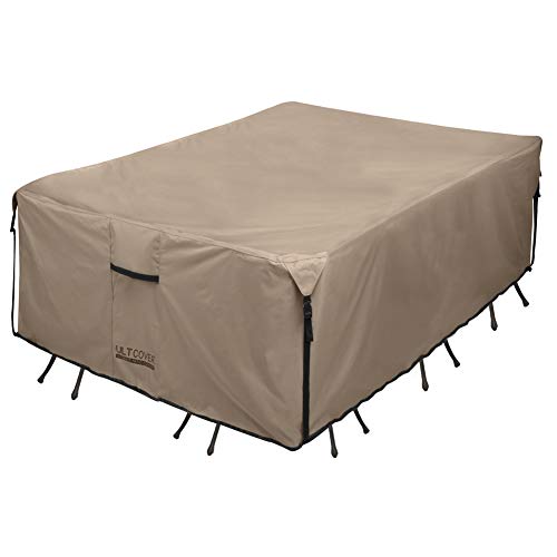 Product Cover ULTCOVER Rectangular Patio Heavy Duty Table Cover - 600D Tough Canvas Waterproof Outdoor Dining Table Chair Set Cover Size 88L x 62W x 28H inch
