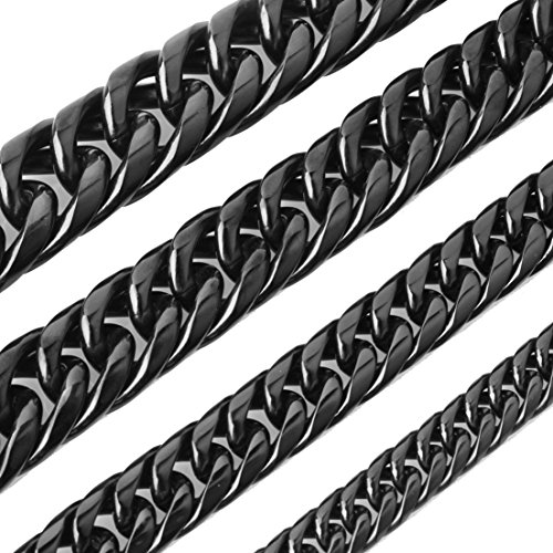 Product Cover Cool Men Black Plated Stainless Steel Cuban Curb Chain Necklace,16-40 Inches,9mm 11mm 13mm 16mm 20mm