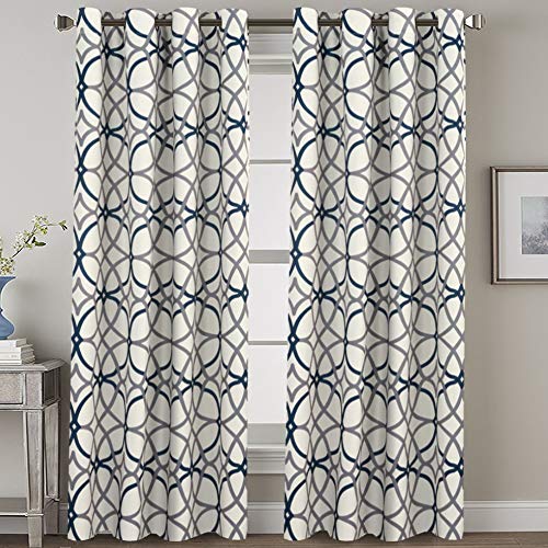 Product Cover H.VERSAILTEX Navy Blackout Curtains 84 Inches Long for Bedroom- All Season Thermal Insulated Grey and Navy Geo Pattern Grommet Top Noise Reducing Curtains/Drapes/Panels for Livingroom, 2 Panels