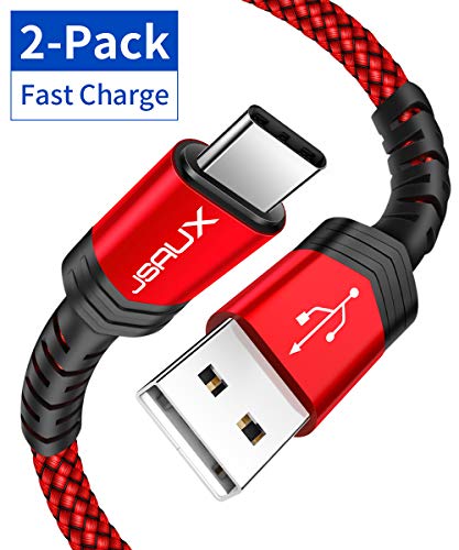 Product Cover USB Type C Cable 3A Fast Charging, JSAUX(2-Pack 6.6ft+6.6ft) USB-A to USB-C Charge Braided Cord Compatible with Samsung Galaxy S10 S10E S9 S8 Plus Note 10 9 8,Moto Z,LG G8/7,Other USB C Charger(Red)