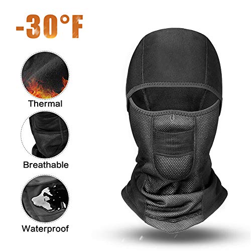 Product Cover Balaclava Face Mask Waterproof Windproof Ski Winter Motorcycle Neck Warmer for Skiing, Cycling, Running, Fishing, Outdoor Sports (Black-Basic Style, Medium(Head Circumference: 53-58cm)(Adult))