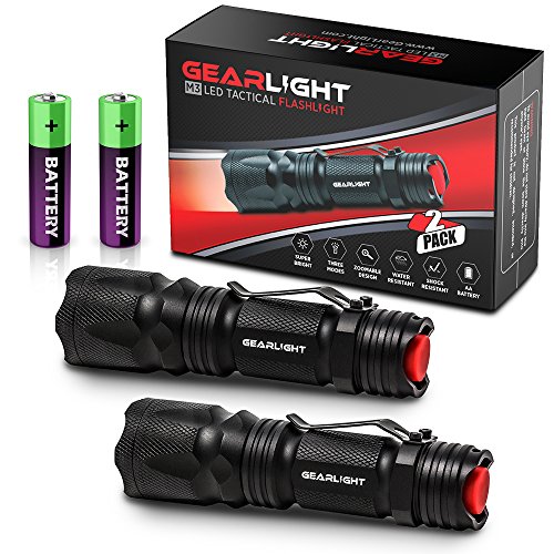 Product Cover GearLight M3 LED Tactical Flashlight [2 PACK] with Belt Clip, Batteries Included - Zoomable, 3 Modes, Water Resistant, Small Mini Light - Best Everyday Carry Flashlights