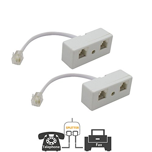 Product Cover Two Way Telephone Splitters,Uvital Male to 2 Female Converter Cable RJ11 6P4C Telephone Wall Adaptor and Separator for Landline(White,2 Pack)