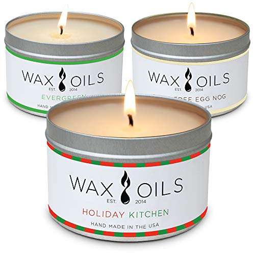 Product Cover Wax and Oils Soy Wax Aromatherapy Scented Candles (Holiday Kitchen, Evergreen, Egg Nog) 8 Ounces. 3 Pack