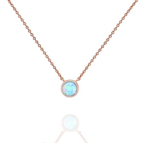 Product Cover PAVOI 14K Rose Gold Plated Round Created White Opal Necklace | Opal Necklaces for Women