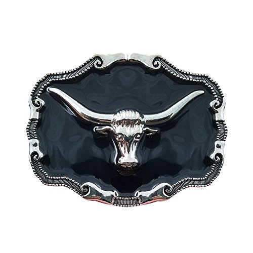 Product Cover QUKE Mens Long Horn Bull Head Western Cowboy Texas Silver Belt Buckle